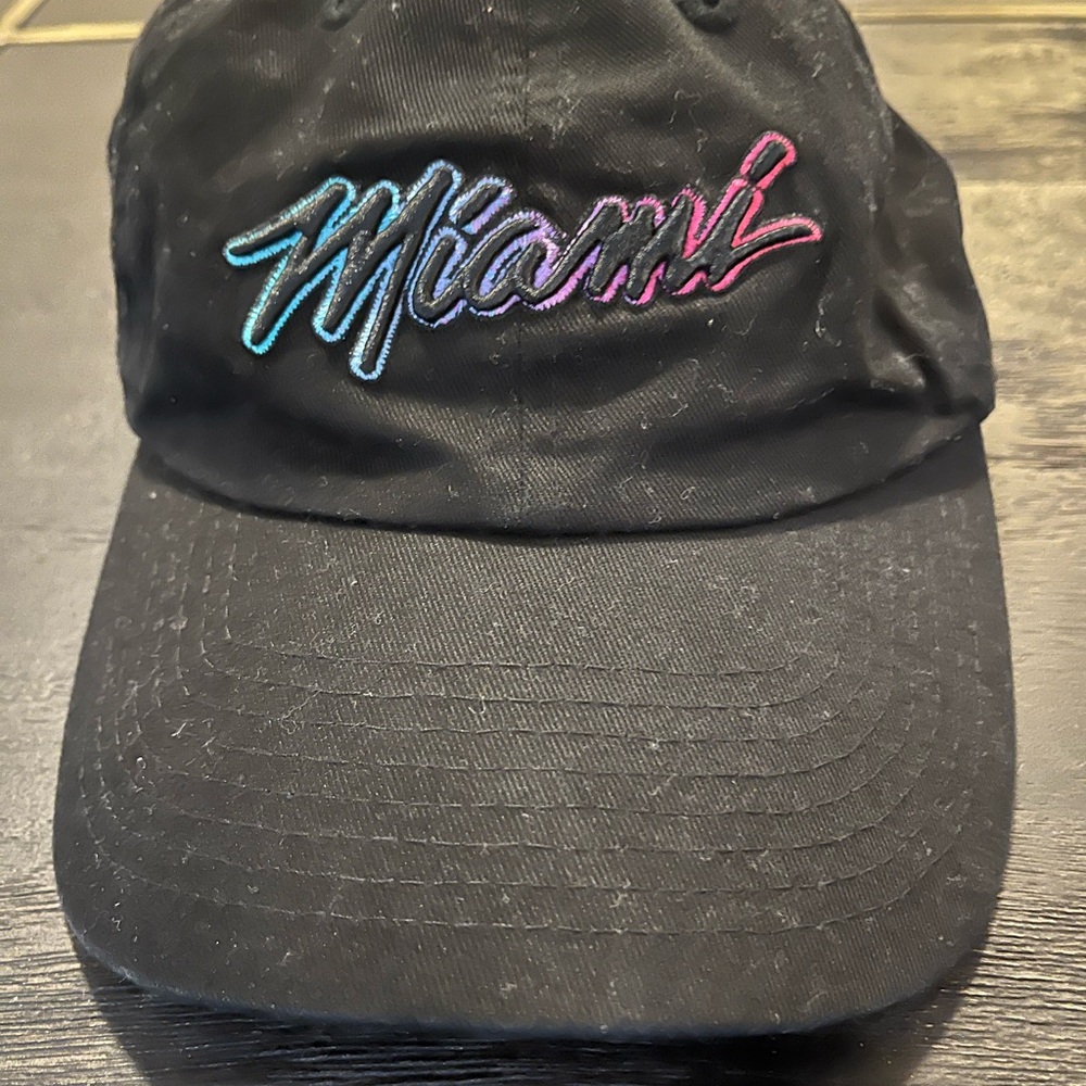 Black 'Miami' Script Baseball Cap with Teal-to-Pink Ombre Embroidery